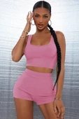 Kadın Pembe Şortlu Crop Top Gecelik Takım - 1