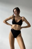 Kadın Siyah Yüksek Bel Dolgusuz Slip Takım - 2