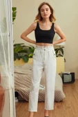 Kadın Siyah Kalın Askılı Crop Top Büstiyer - 8