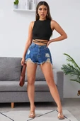 Kadın Siyah Çapraz Bağlamalı Crop Top Büstiyer - 5