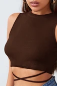 Kadın Kahverengi Çapraz Bağlamalı Crop Top Büstiyer - 2