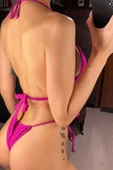 Kadın Fuşya Yandan Bağlamalı Tangalı Üçgen Bikini Mayo Takımı - 7