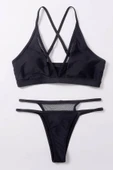 Kadın Siyah File Detaylı Özel Bikini Takımı - 5
