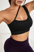 Kadın Siyah Tek Omuzlu Çapraz Askılı Crop Top Büstiyer - 3