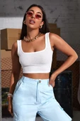 Kadın Beyaz Kalın Askılı Crop Top Büstiyer - 1