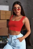Kadın Kırmızı Kalın Askılı Crop Top Büstiyer - 1