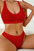 Kadın Kırmızı Desteksiz Seamless Tangalı İç Çamaşır Takımı - 4
