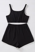 Kadın Siyah Askılı Crop Top ve Şortlu Gecelik Takım - 3