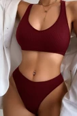 Kadın Bordo Desteksiz Seamless Tangalı İç Çamaşır Takımı - 5