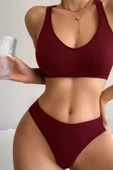 Kadın Bordo Desteksiz Seamless Tangalı İç Çamaşır Takımı - 3