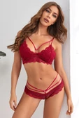 Kadın Bordo Dantelli Harness Sütyen Külot Takım - 5