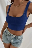 Kadın Lacivert Kalın Askılı Crop Top Büstiyer - 6