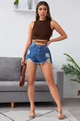 Kadın Kahverengi Çapraz Bağlamalı Crop Top Büstiyer - 5