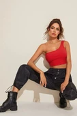 Kadın Kırmızı Tek Omuz Crop Büstiyer - 6