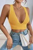 Kadın Sarı Çapraz Sırt Detaylı Şık Crop Top Büstiyer - 1