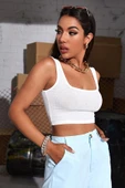 Kadın Beyaz Kalın Askılı Crop Top Büstiyer - 3
