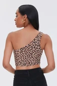 Kadın Leopar Desenli Tek Omuz Crop Büstiyer - 3