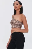 Kadın Leopar Desenli Tek Omuz Crop Büstiyer - 1