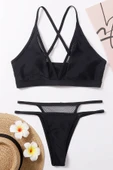 Kadın Siyah File Detaylı Özel Bikini Takımı - 4
