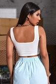 Kadın Beyaz Kalın Askılı Crop Top Büstiyer - 2