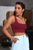 Kadın Bordo Kalın Askılı Crop Top Büstiyer - 4