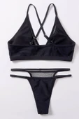 Kadın Siyah File Detaylı Özel Bikini Takımı - 6