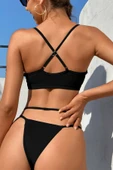 Kadın Siyah File Detaylı Özel Bikini Takımı - 3