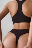 Kadın Kahverengi Desteksiz Seamless Tangalı İç Çamaşır Takımı - 5