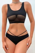 Kadın Siyah Çapraz Ip Detaylı Şık Bikini Takımı - 2