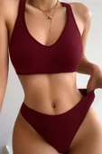 Kadın Bordo Desteksiz Seamless Tangalı İç Çamaşır Takımı - 1
