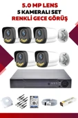 5 Kameralı Set - 5MP Sony Lensli Full Hd Renkli Gece Görüşlü Güvenlik Kamerası Sistemi - OFJE10E9G0 - 1