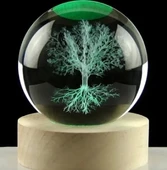 Dekoratif Ağaç Tasarımlı Ahşap Altlıklı Işıklı Cam Küre 6cm - 1