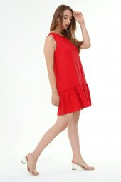 Schık Kadın Kolsuz Volanlı Elbise Kırmızı SCKWM21EL03 - 3