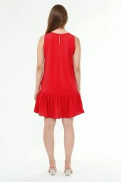Schık Kadın Kolsuz Volanlı Elbise Kırmızı SCKWM21EL03 - 5