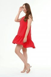 Schık Kadın Kolsuz Volanlı Elbise Kırmızı SCKWM21EL03 - 6