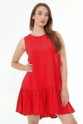 Schık Kadın Kolsuz Volanlı Elbise Kırmızı SCKWM21EL03 - 7