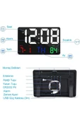 Dijital Duvar Saati HD LED Ekran Tarih Gün Sıcaklık Alarm USB Dekoratif 25X16Cm - 5