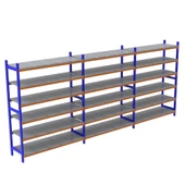 6 Katlı 3'lü Depo Rafı - 300-350 Kg Taşıma Kapasiteli Hafif Rack Raf  60x120x250 cm - 1
