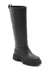 HULDE SİYAH RENK DİZ ALTI KADIN ÇİZME - 1