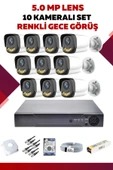 10 Kameralı Set - 5MP Sony Lensli Full Hd Renkli Gece Görüşlü Güvenlik Kamerası Sistemi - ZKNMP49SQF - 1