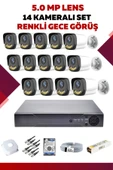 14 Kameralı Set - 5MP Sony Lensli Full Hd Renkli Gece Görüşlü Güvenlik Kamerası Sistemi - 52EHQFYXOP - 1