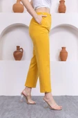 Düğme Detaylı Beli Lastikli Bilek Boy Pantolon 351-Sarı - 5