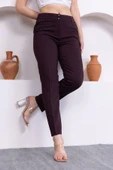 Deri Detaylı Cepli Bilek Boy Pantolon 3146-Mürdüm - 4