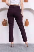 Deri Detaylı Cepli Bilek Boy Pantolon 3146-Mürdüm - 6
