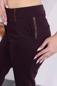 Deri Detaylı Cepli Bilek Boy Pantolon 3146-Mürdüm - 5