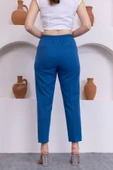 Düğme Detaylı Beli Lastikli Bilek Boy Pantolon 351-İndigo - 5