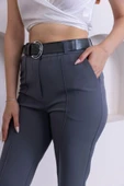 Kemerli İspanyol Paça KadınKumaş Pantolon 314-Gri - 5