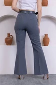 Kemerli İspanyol Paça KadınKumaş Pantolon 314-Gri - 6