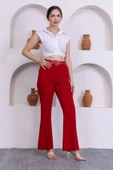 Kemerli İspanyol Paça Kadın Kumaş Pantolon 314-Kırmızı - 2