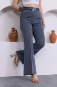 Kemerli İspanyol Paça KadınKumaş Pantolon 314-Gri - 3